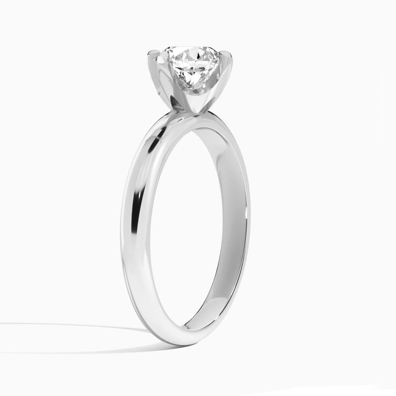 Round Solitaire Lab Grown Diamond Engagement Ring In 14K White Gold, Angle View