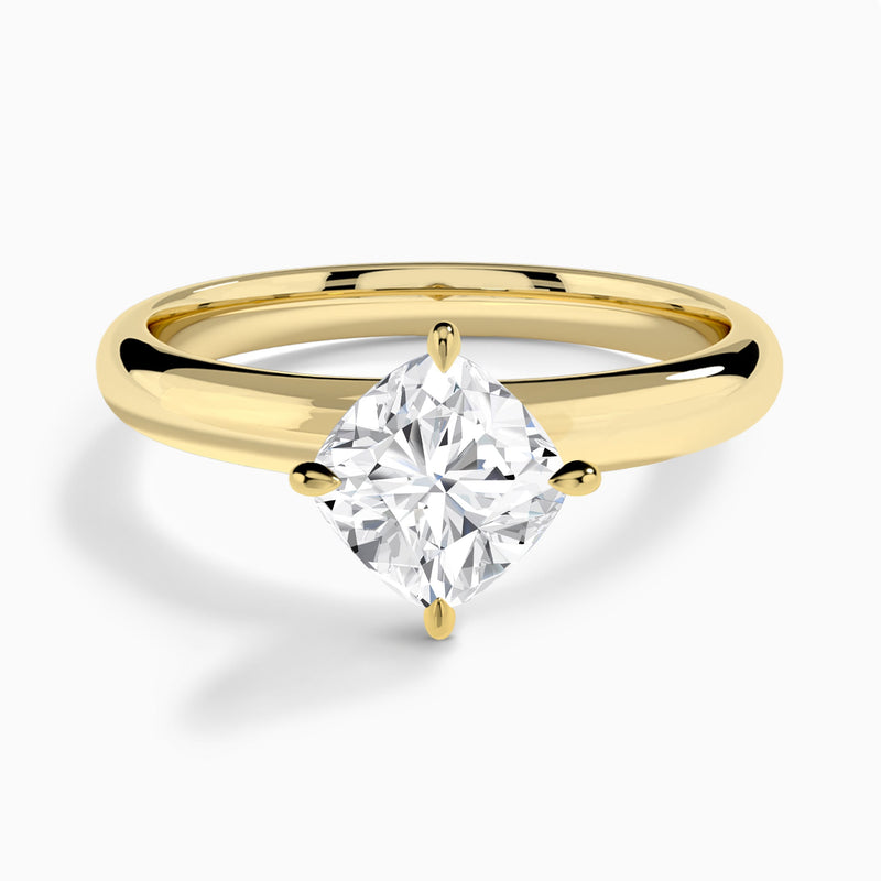 Cushion Solitaire Lab Grown Diamond Engagement Ring In 14K Yellow Gold - Lucenjuri