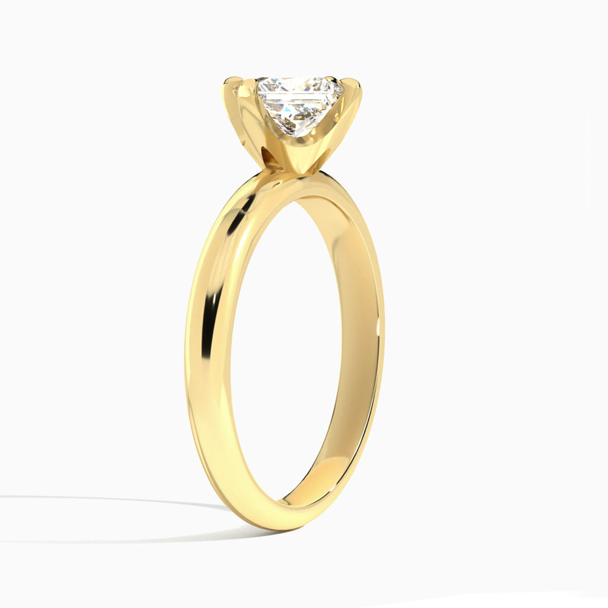 Princess Solitaire Lab Grown Diamond Engagement Ring In 14K Yellow Gold, Angle View