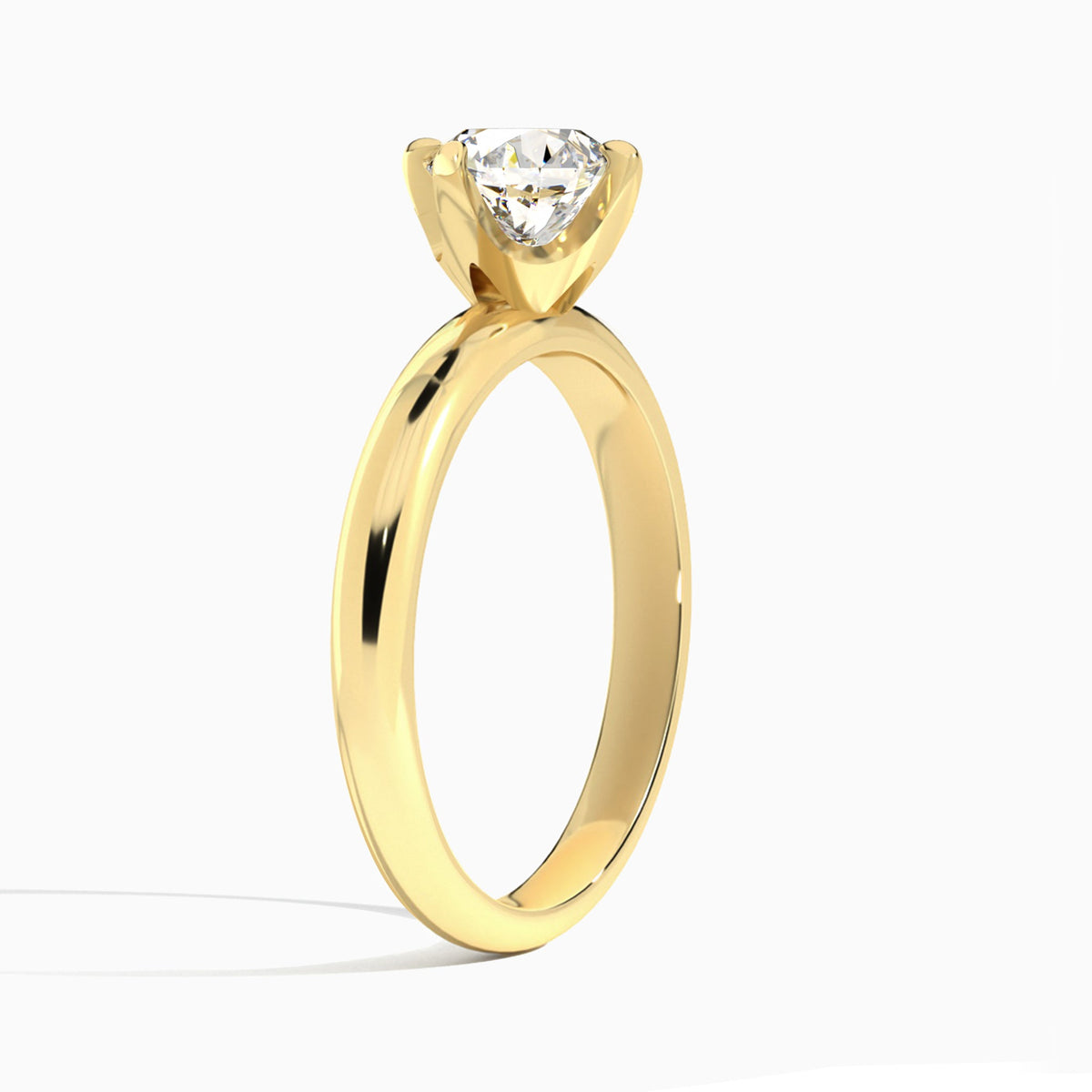 Round Solitaire Lab Grown Diamond Engagement Ring In 18K Yellow Gold, Angle View