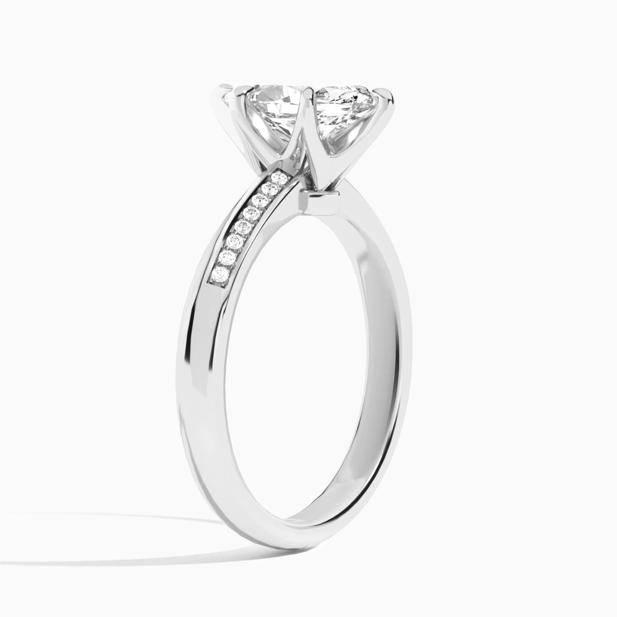 Marquise Adorned Six-Prong Lab Diamond Engagement Ring In Platinum, Angle View