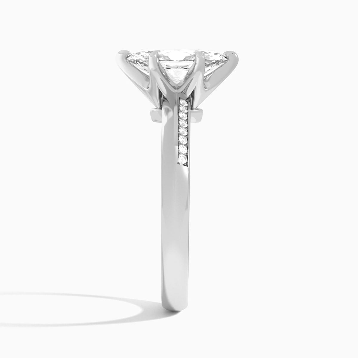 Marquise Adorned Six-Prong Lab Diamond Engagement Ring In Platinum, Side View