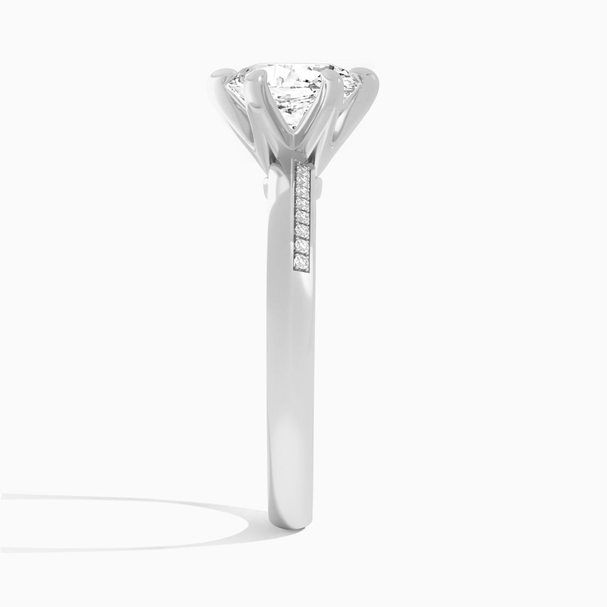 Oval Adorned Six-Prong Lab Diamond Engagement Ring In Platinum, Side View