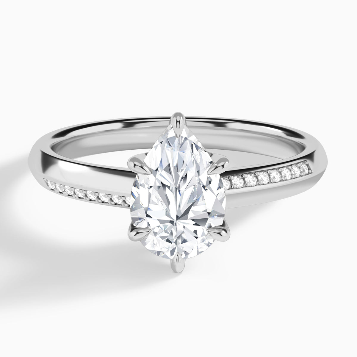Pear Adorned Six-Prong Lab Diamond Engagement Ring In Platinum - Lucenjuri