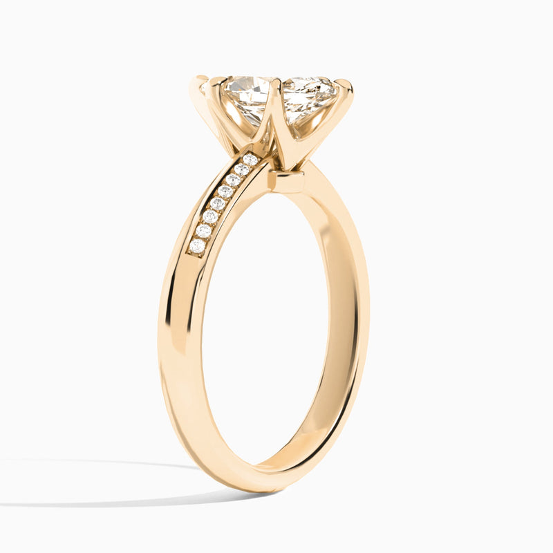 Marquise Adorned Six-Prong Lab Diamond Engagement Ring In 14K Rose Gold, Angle View