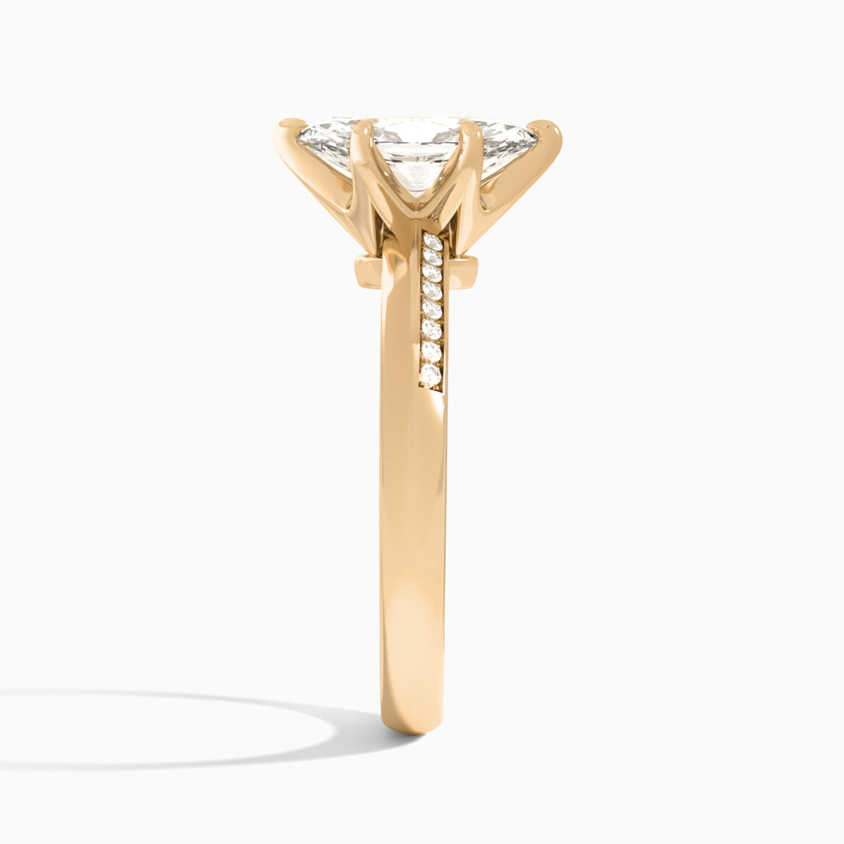 Marquise Adorned Six-Prong Lab Diamond Engagement Ring In 14K Rose Gold, Side View