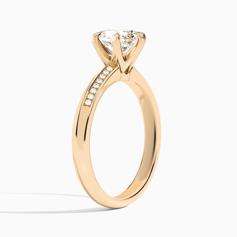 Oval Adorned Six-Prong Lab Diamond Engagement Ring In 14K Rose Gold, Angle View