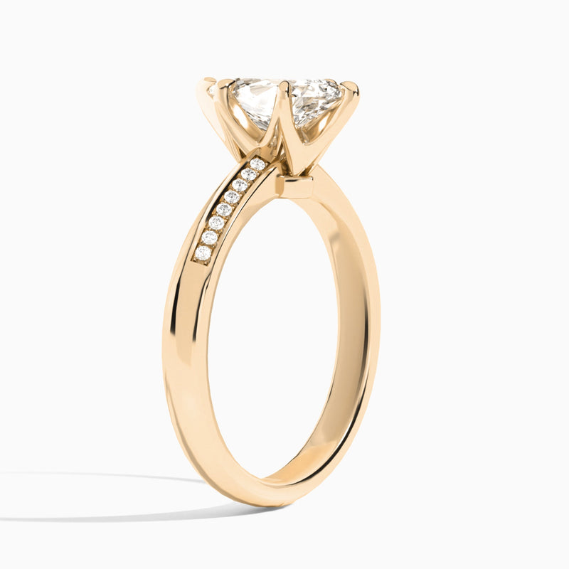 Pear Adorned Six-Prong Lab Diamond Engagement Ring In 14K Rose Gold, Angle View