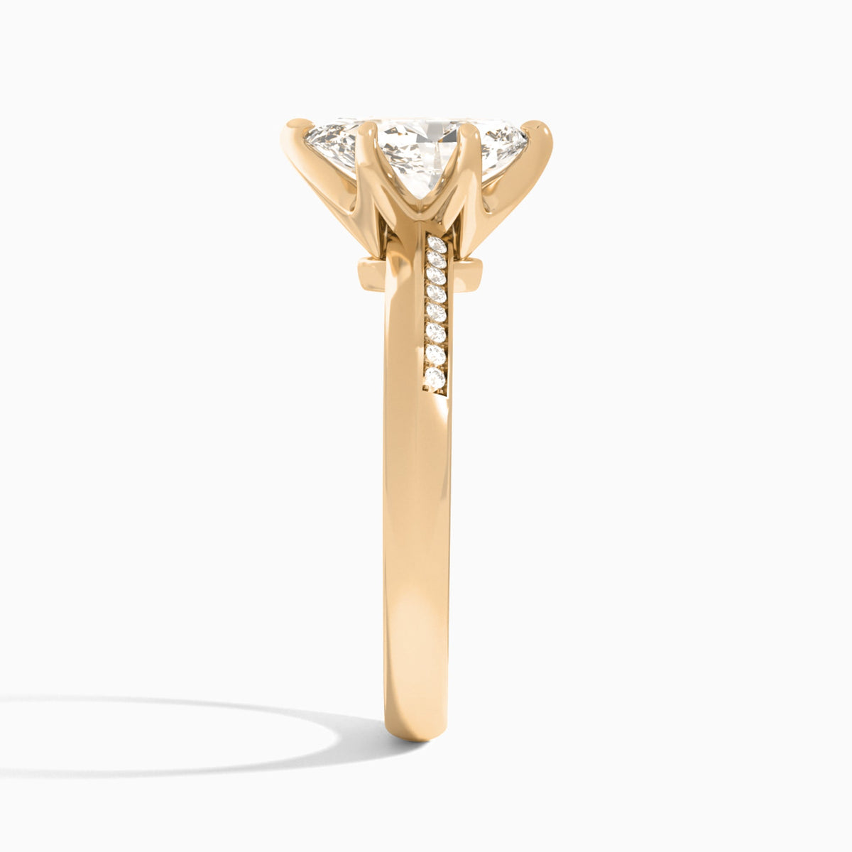 Pear Adorned Six-Prong Lab Diamond Engagement Ring In 14K Rose Gold, Side View