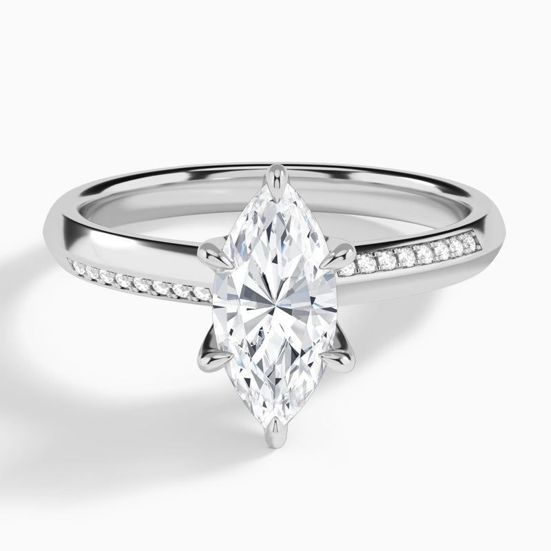 Marquise Adorned Six-Prong Lab Diamond Engagement Ring In 14K White Gold - Lucenjuri