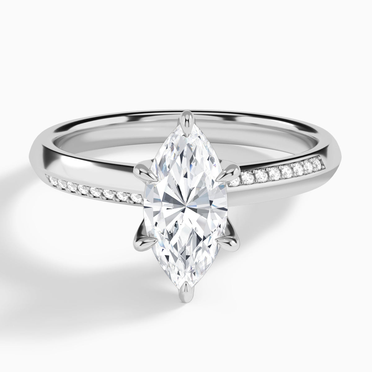 Marquise Adorned Six-Prong Lab Diamond Engagement Ring In 14K White Gold - Lucenjuri