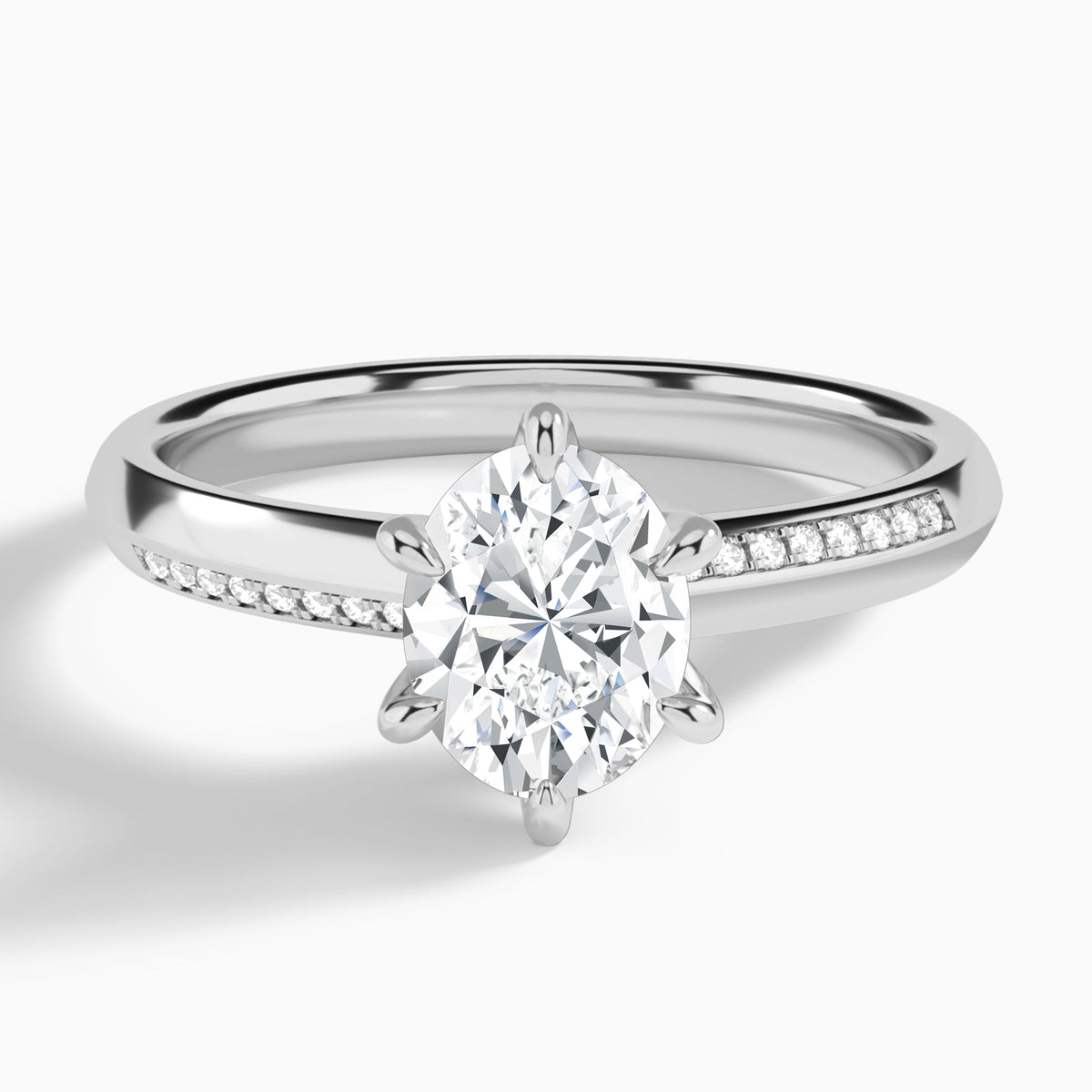 Oval Adorned Six-Prong Lab Diamond Engagement Ring In 14K White Gold - Lucenjuri