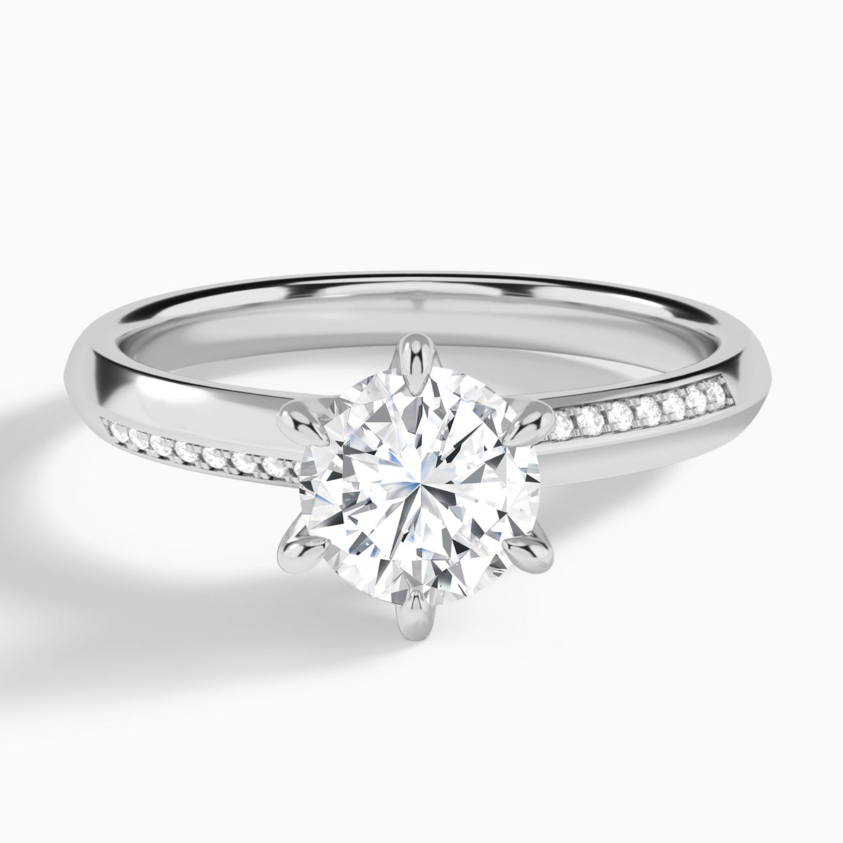 Round Adorned Six-Prong Lab Diamond Engagement Ring In 14K White Gold - Lucenjuri