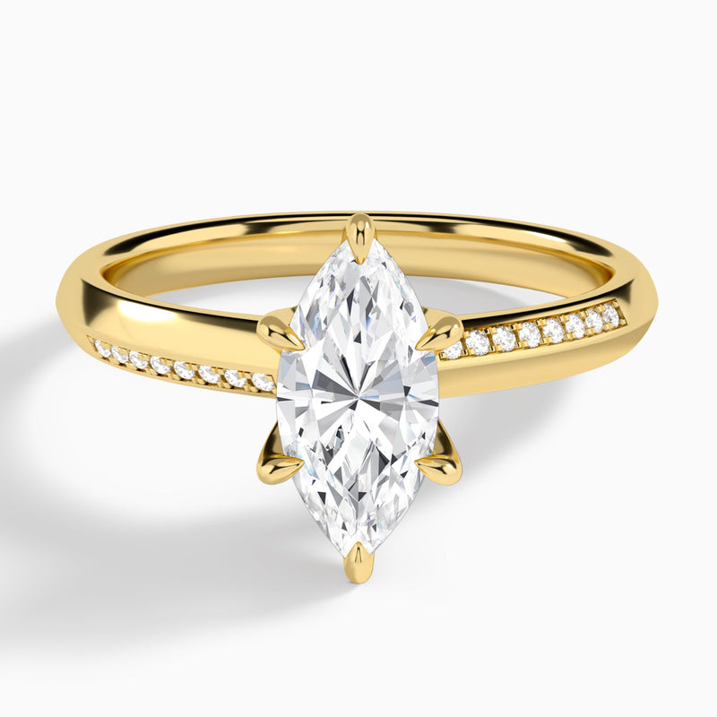 Marquise Adorned Six-Prong Lab Diamond Engagement Ring In 14K Yellow Gold - Lucenjuri
