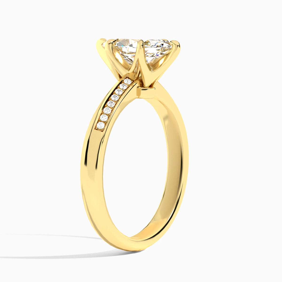 Marquise Adorned Six-Prong Lab Diamond Engagement Ring In 18K Yellow Gold, Angle View