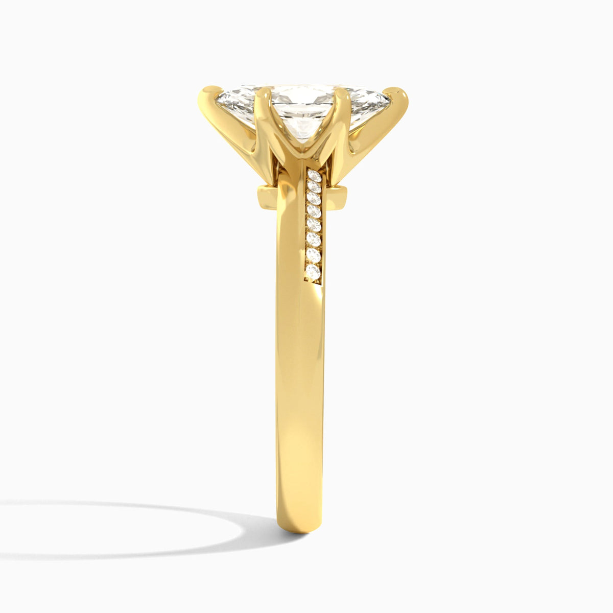 Marquise Adorned Six-Prong Lab Diamond Engagement Ring In 18K Yellow Gold, Side View