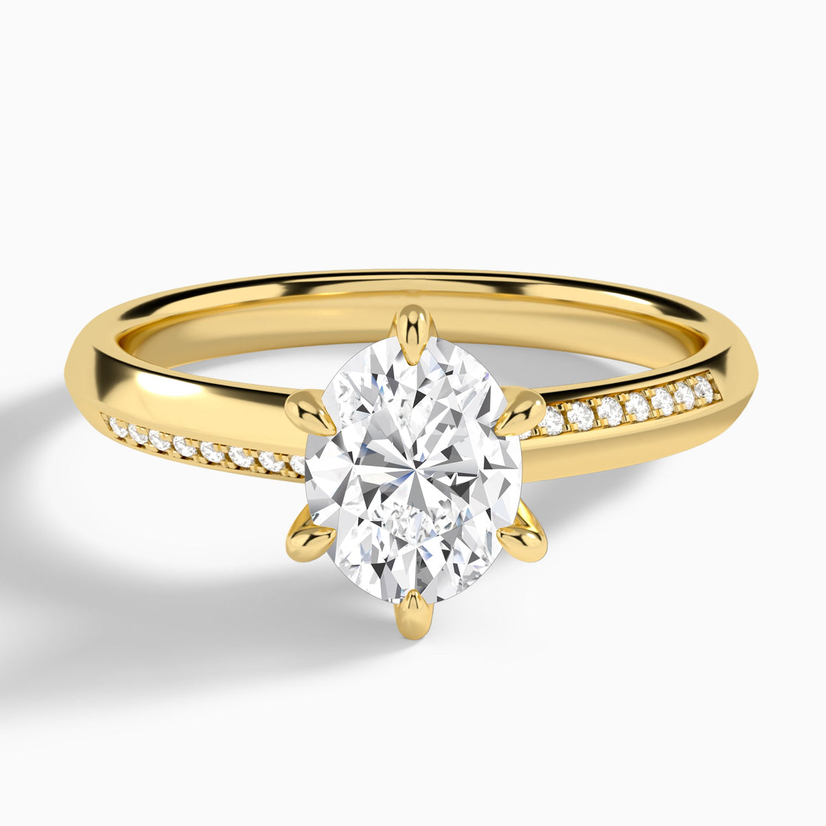 Oval Adorned Six-Prong Lab Diamond Engagement Ring In 14K Yellow Gold - Lucenjuri