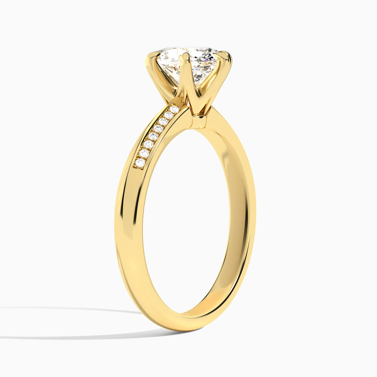 Oval Adorned Six-Prong Lab Diamond Engagement Ring In 14K Yellow Gold, Angle View