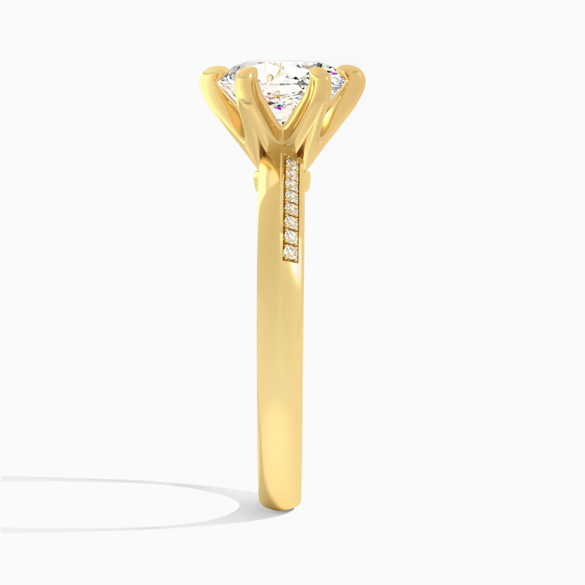 Oval Adorned Six-Prong Lab Diamond Engagement Ring In 18K Yellow Gold, Side View