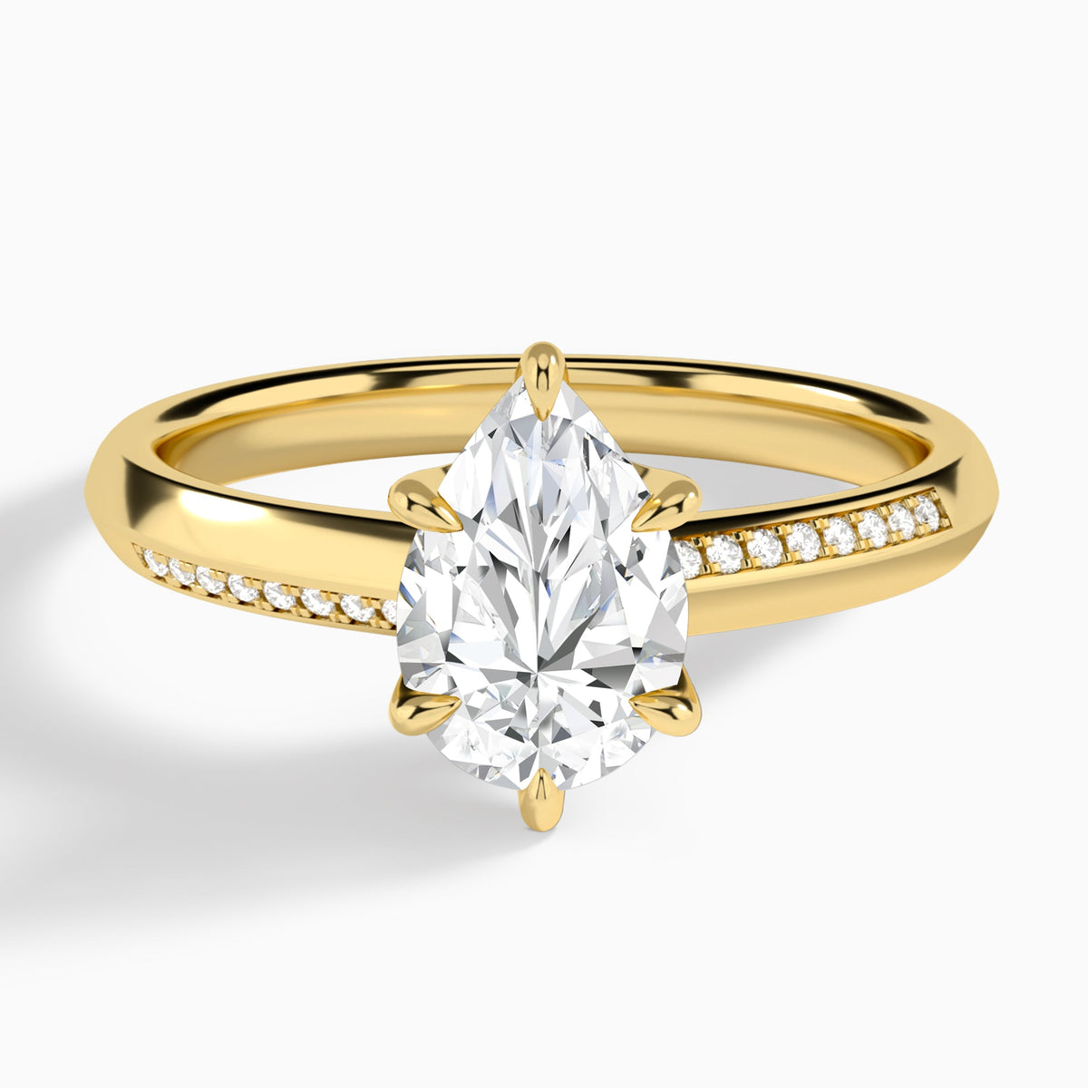 Pear Adorned Six-Prong Lab Diamond Engagement Ring In 14K Yellow Gold - Lucenjuri