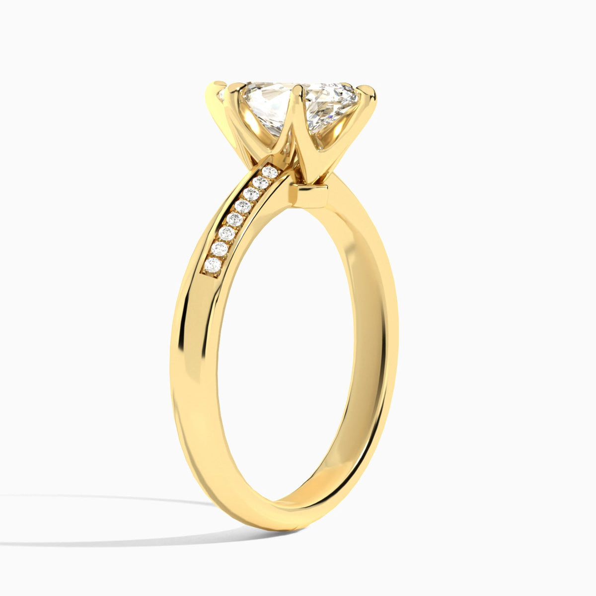 Pear Adorned Six-Prong Lab Diamond Engagement Ring In 18K Yellow Gold, Angle View