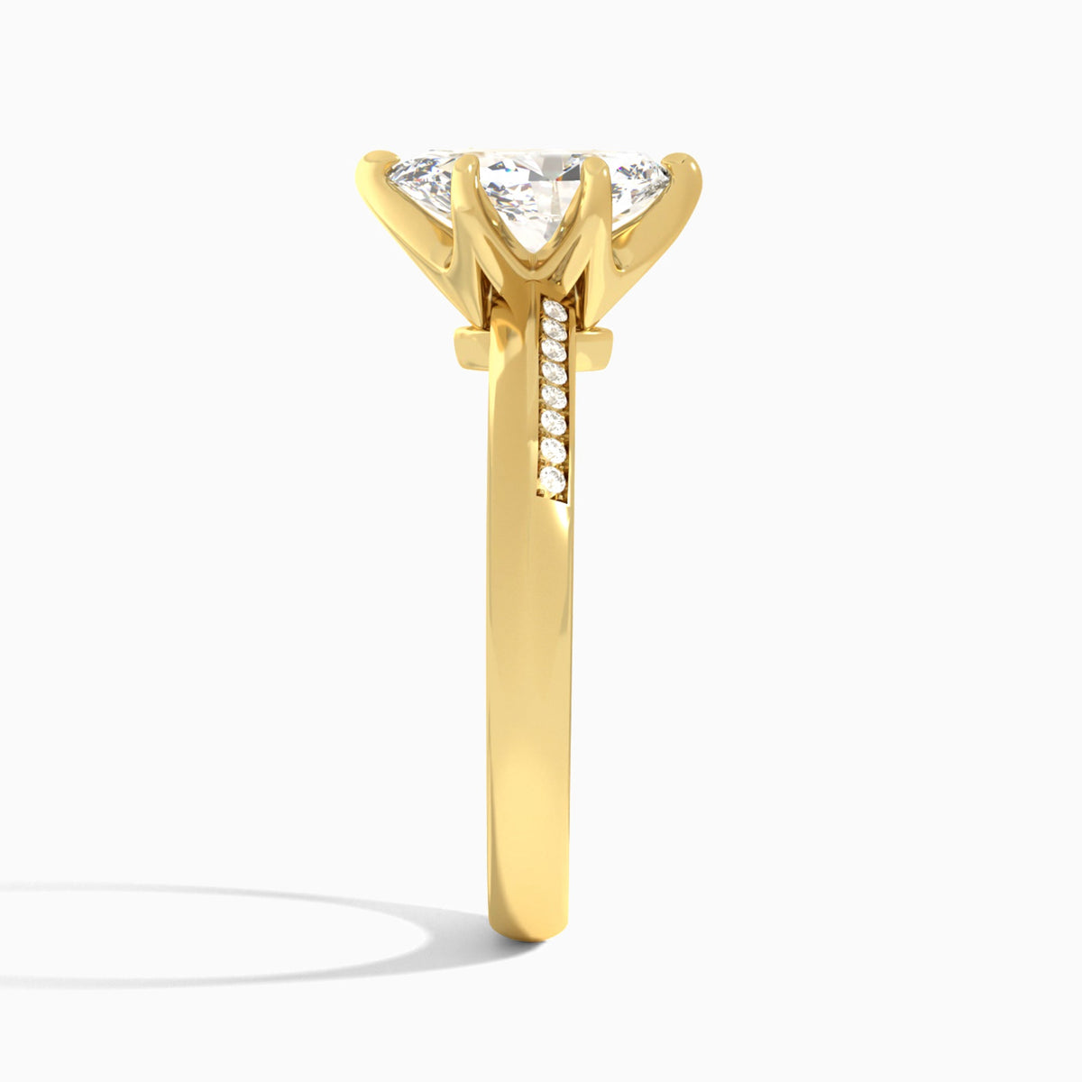 Pear Adorned Six-Prong Lab Diamond Engagement Ring In 18K Yellow Gold, Side View