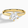 Round Adorned Six-Prong Lab Diamond Engagement Ring In 14K Yellow Gold - Lucenjuri