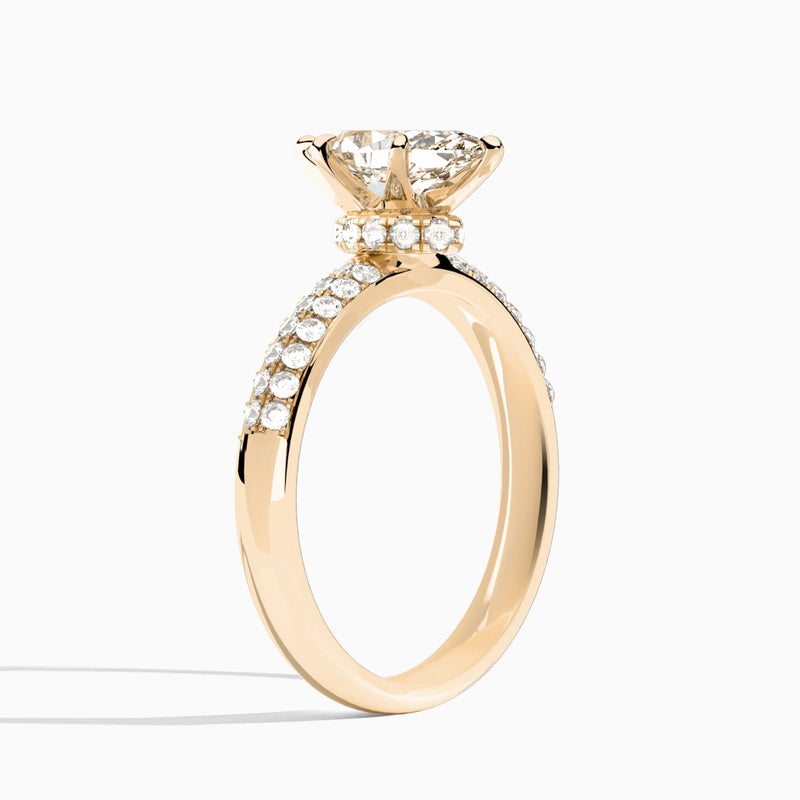 Marquise Luxe Hidden Halo Six-Prong Lab Diamond Engagement Ring In 14K Rose Gold, Angle View