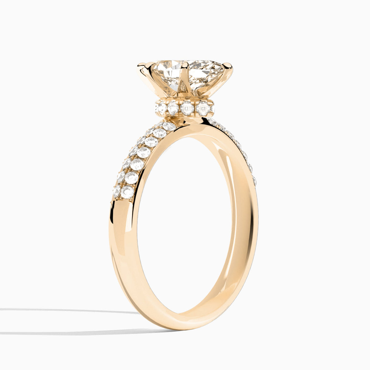 Marquise Luxe Hidden Halo Six-Prong Lab Diamond Engagement Ring In 14K Rose Gold, Angle View