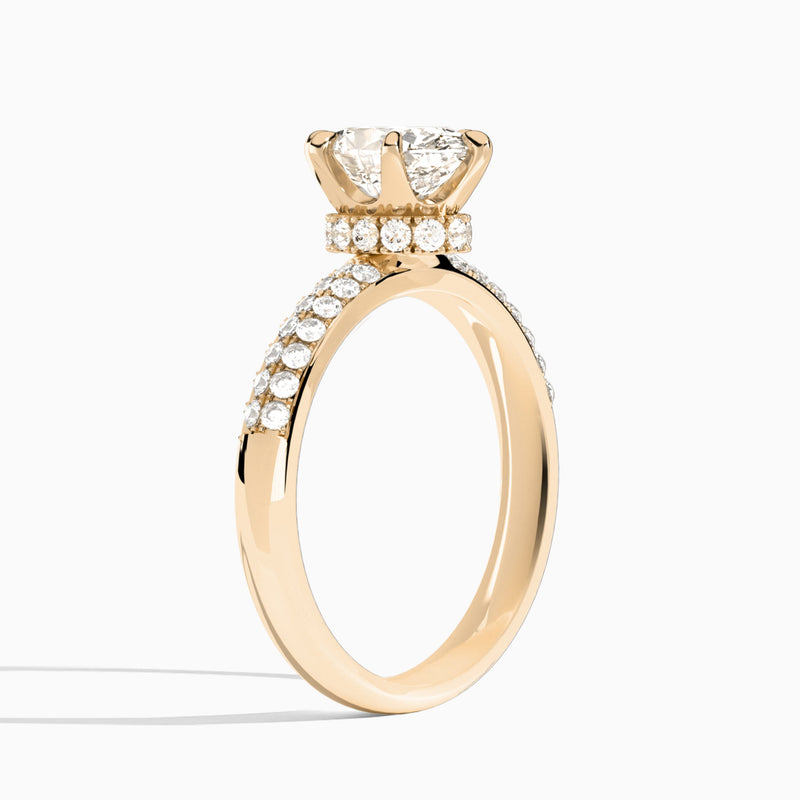 Oval Luxe Hidden Halo Six-Prong Lab Diamond Engagement Ring In 14K Rose Gold, Angle View