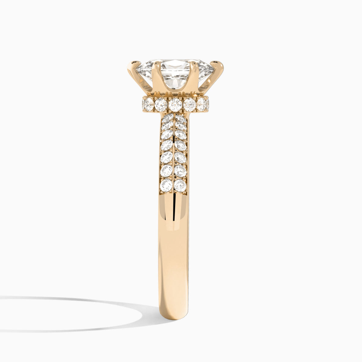 Oval Luxe Hidden Halo Six-Prong Lab Diamond Engagement Ring In 14K Rose Gold, Side View
