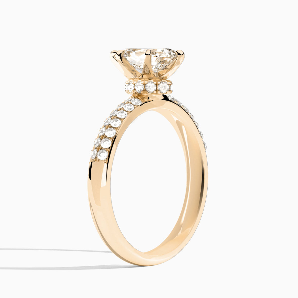 Pear Luxe Hidden Halo Six-Prong Lab Diamond Engagement Ring In 14K Rose Gold, Angle View