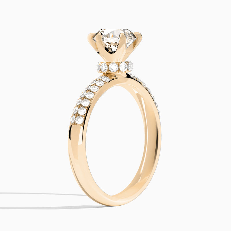 Round Luxe Hidden Halo Six-Prong Lab Diamond Engagement Ring In 14K Rose Gold, Angle View