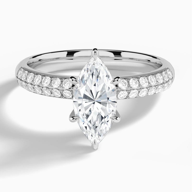 Marquise Luxe Hidden Halo Six-Prong Lab Diamond Engagement Ring In 18K White Gold - Lucenjuri