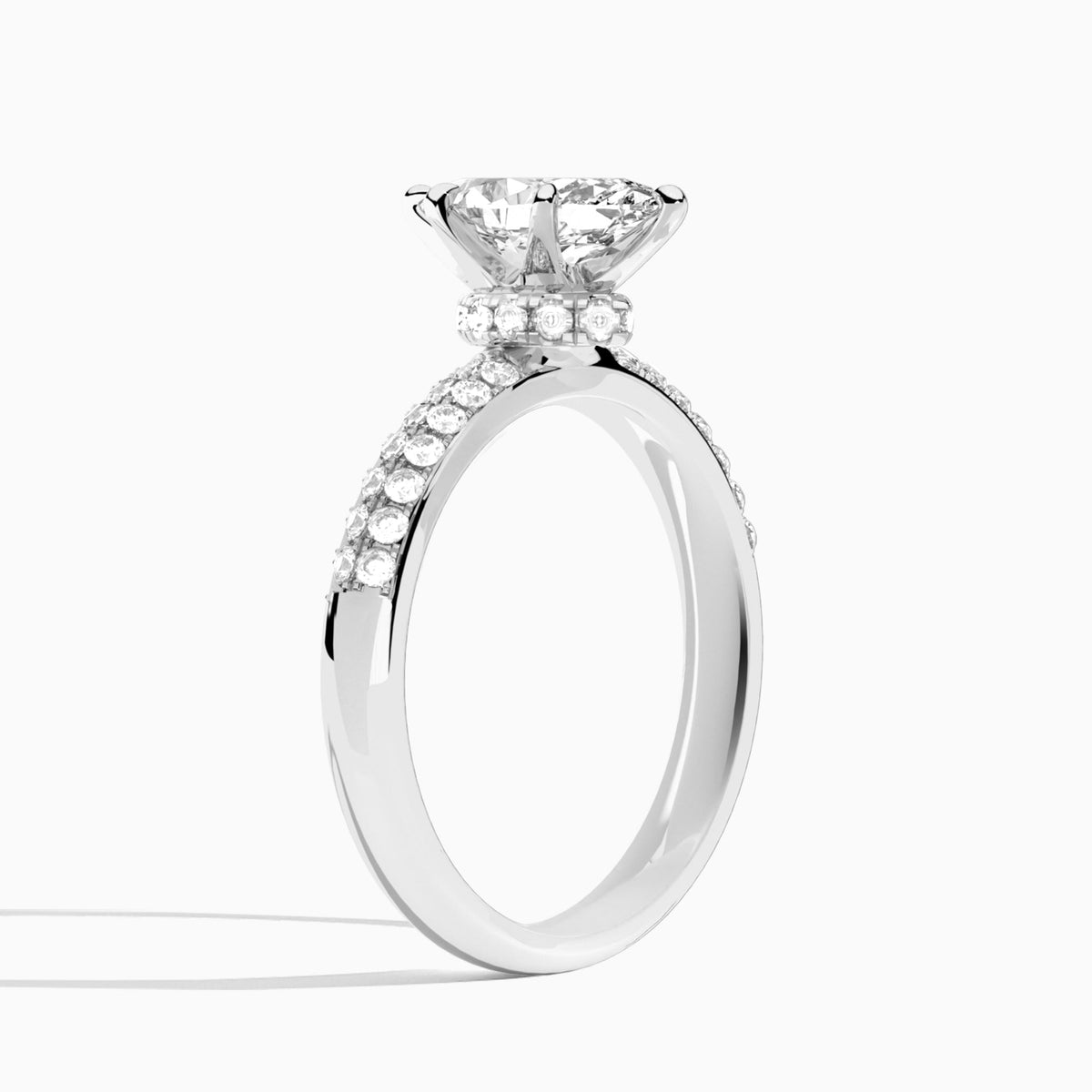 Marquise Luxe Hidden Halo Six-Prong Lab Diamond Engagement Ring In 14K White Gold, Angle View
