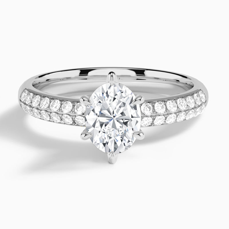 Oval Luxe Hidden Halo Six-Prong Lab Diamond Engagement Ring In 14K White Gold - Lucenjuri