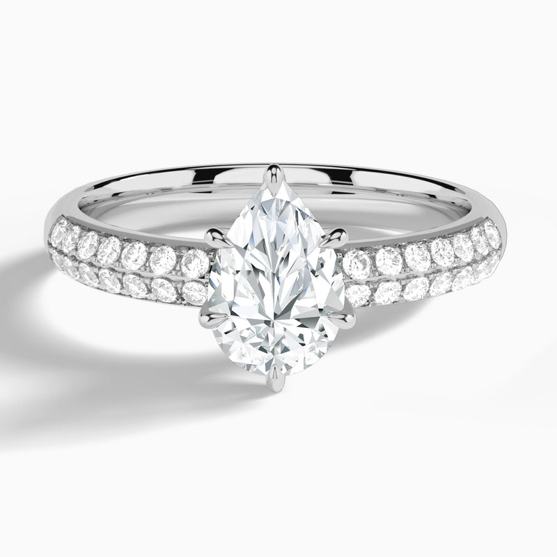 Pear Luxe Hidden Halo Six-Prong Lab Diamond Engagement Ring In 14K White Gold - Lucenjuri