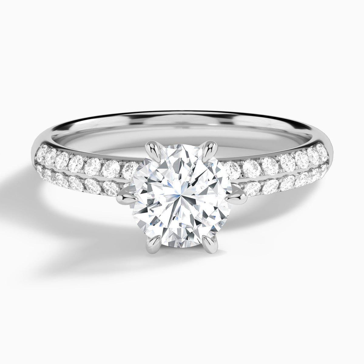 Round Luxe Hidden Halo Six-Prong Lab Diamond Engagement Ring In 18K White Gold - Lucenjuri