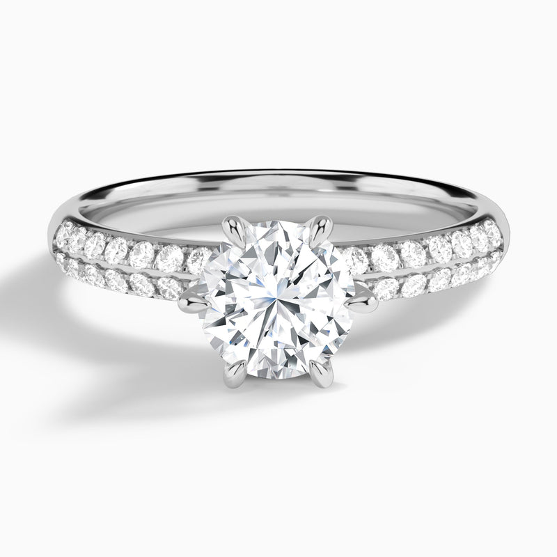 Round Luxe Hidden Halo Six-Prong Lab Diamond Engagement Ring In 14K White Gold - Lucenjuri