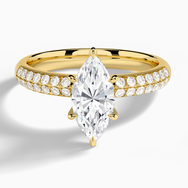 Marquise Luxe Hidden Halo Six-Prong Lab Diamond Engagement Ring In 14K Yellow Gold - Lucenjuri