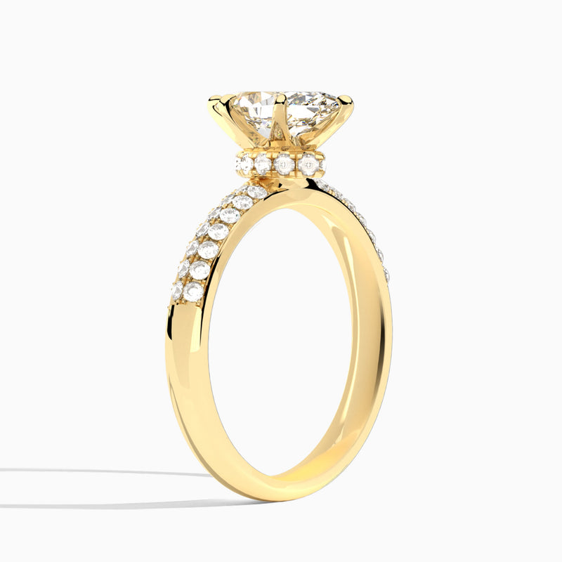 Marquise Luxe Hidden Halo Six-Prong Lab Diamond Engagement Ring In 14K Yellow Gold, Angle View