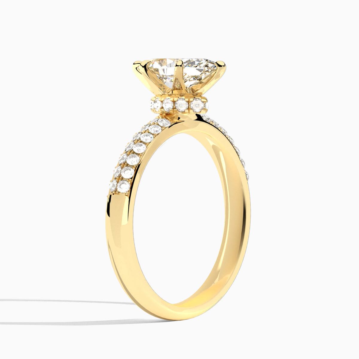 Marquise Luxe Hidden Halo Six-Prong Lab Diamond Engagement Ring In 18K Yellow Gold, Angle View