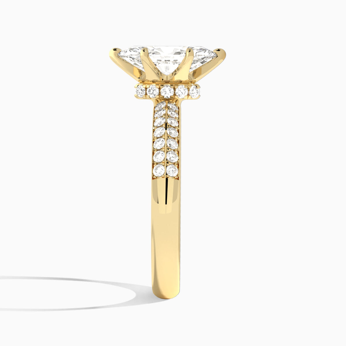 Marquise Luxe Hidden Halo Six-Prong Lab Diamond Engagement Ring In 18K Yellow Gold, Side View