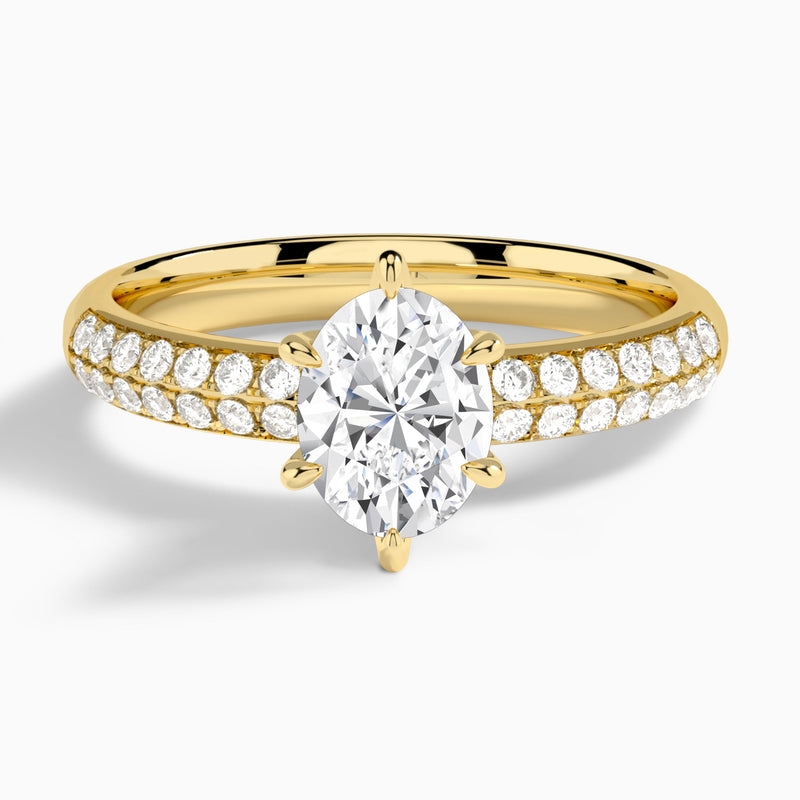 Oval Luxe Hidden Halo Six-Prong Lab Diamond Engagement Ring In 14K Yellow Gold - Lucenjuri