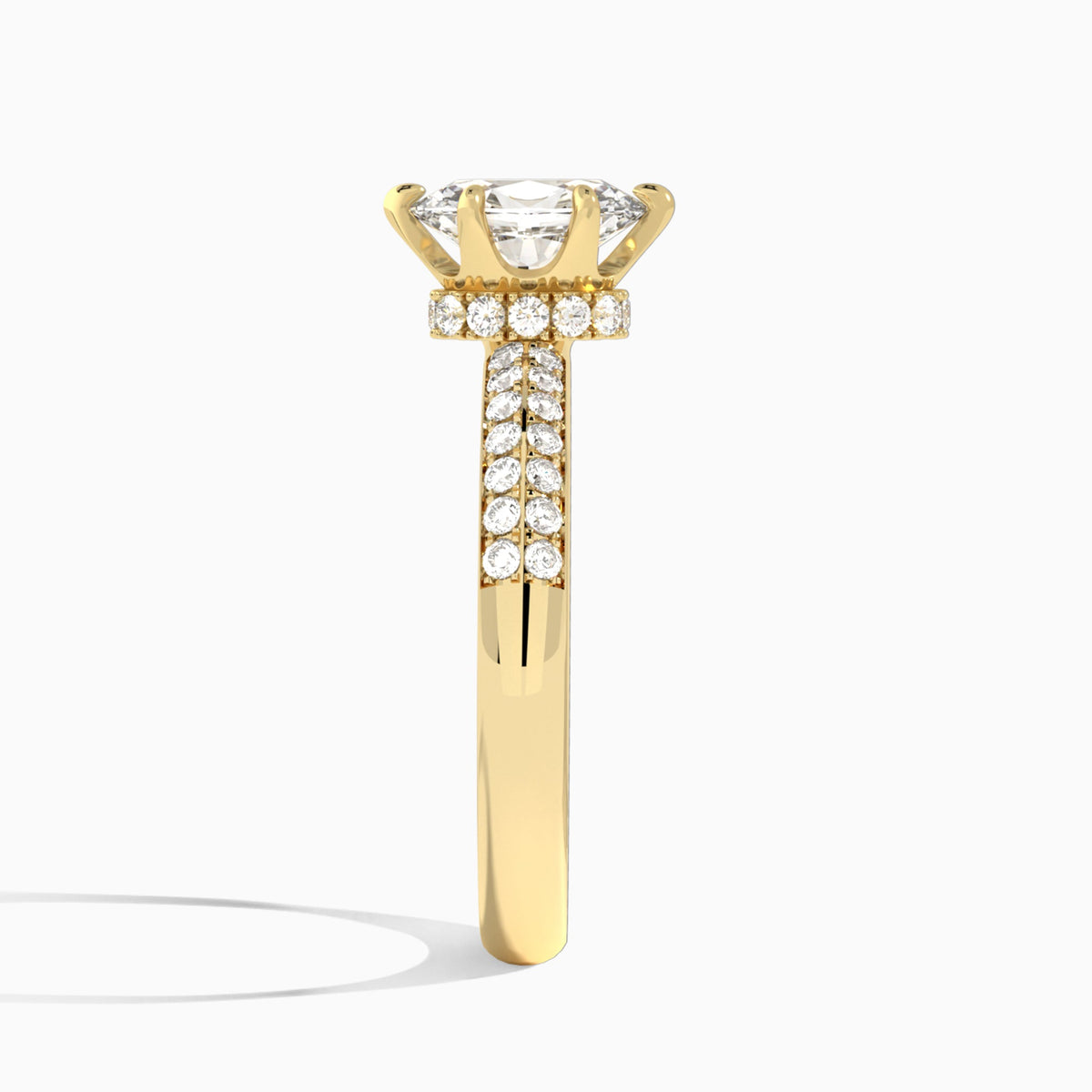 Oval Luxe Hidden Halo Six-Prong Lab Diamond Engagement Ring In 18K Yellow Gold, Side View
