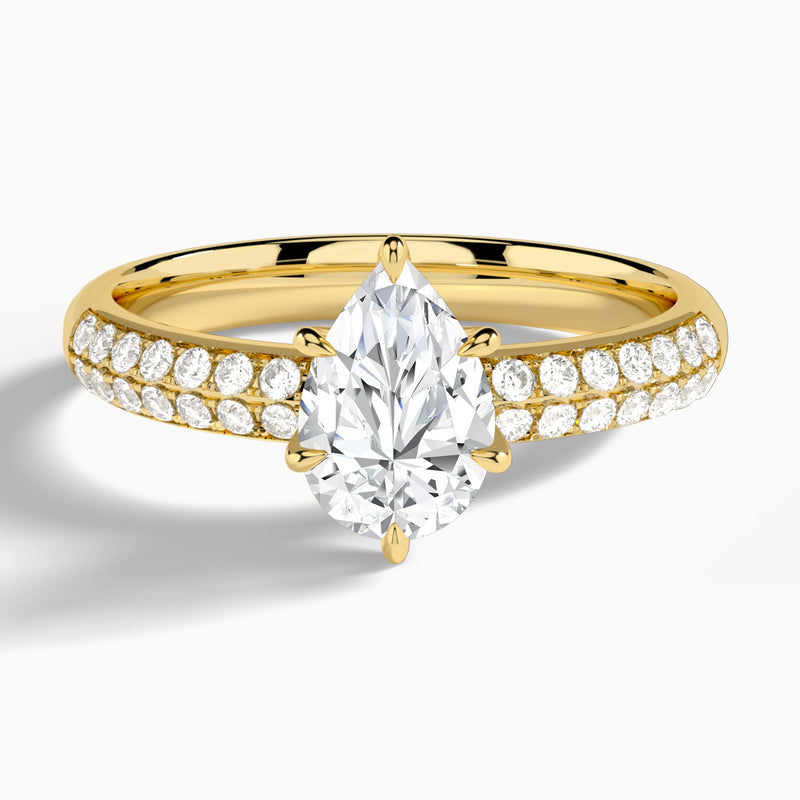 Pear Luxe Hidden Halo Six-Prong Lab Diamond Engagement Ring In 14K Yellow Gold - Lucenjuri