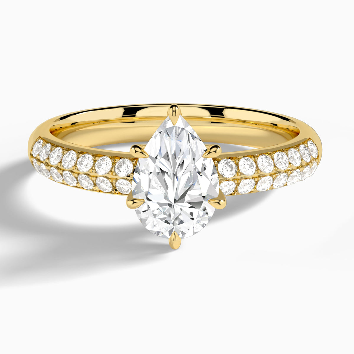 Pear Luxe Hidden Halo Six-Prong Lab Diamond Engagement Ring In 14K Yellow Gold - Lucenjuri