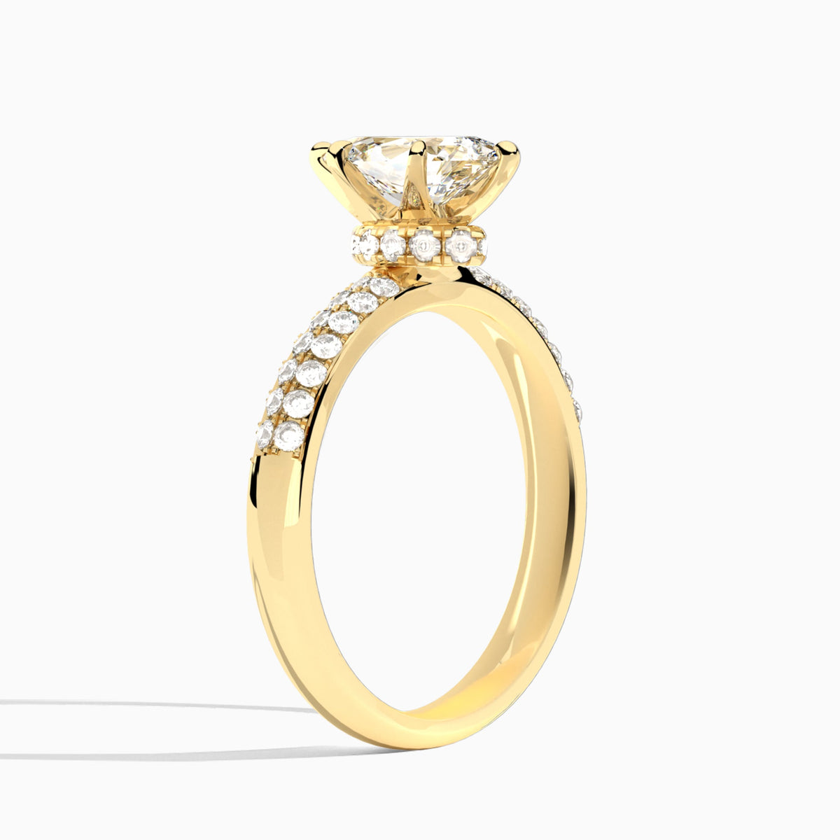 Pear Luxe Hidden Halo Six-Prong Lab Diamond Engagement Ring In 18K Yellow Gold, Angle View