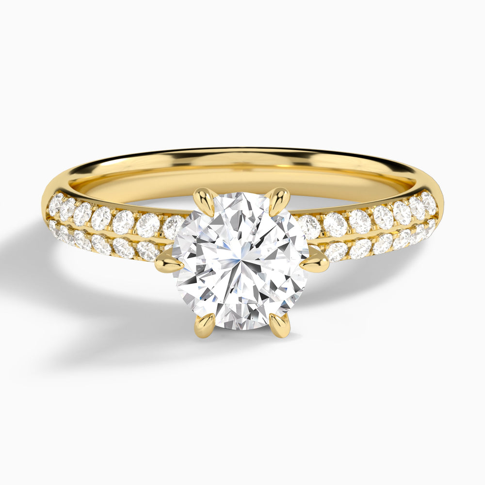 Round Luxe Hidden Halo Six-Prong Lab Diamond Engagement Ring In 14K Yellow Gold - Lucenjuri