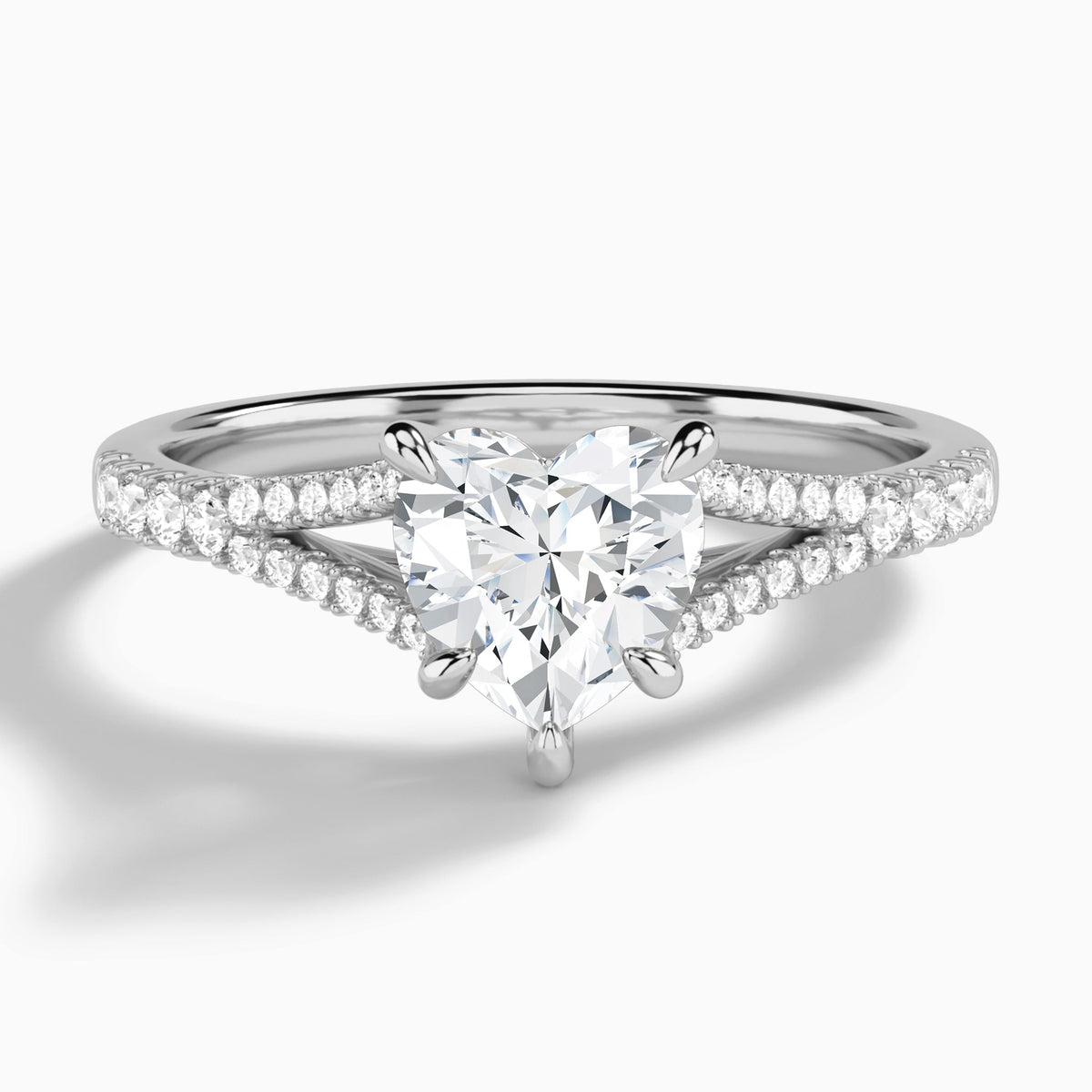 Heart Split Shank Lab Grown Diamond Engagement Ring In Platinum - Lucenjuri